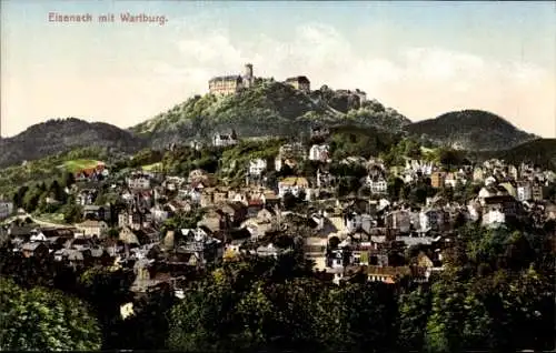 Ak Lutherstadt Eisenach Thüringen, Hellthal, Eisenach mit Wartburg, kolorierte Fotografie