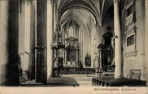 Ak Au Berchtesgaden in Oberbayern, Innenraum einer Kirche mit Blick zum Altar
