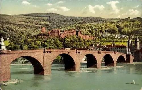 Ak Heidelberg am Neckar,  Neckarbrücke und Schloss.