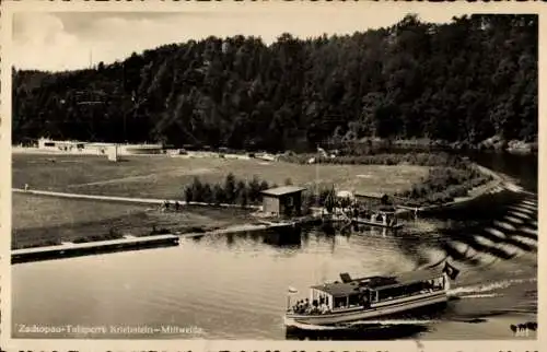 Ak Kriebstein Sachsen, Zschopau Talsperre, Boot