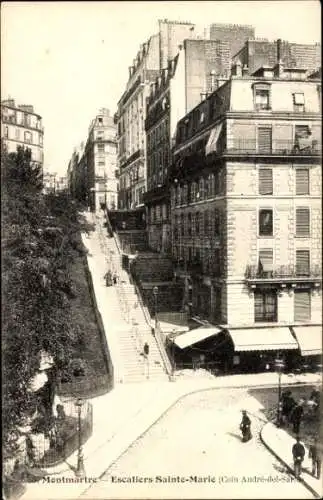 Ak Paris XVIII Montmartre, Escaliers St Marie, coin rue André del Sarte