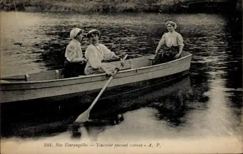 Ak Tourangelles Indre et Loire, Frauen im Ruderboot