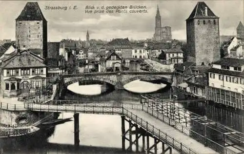 Ak Strasbourg Straßburg Elsass Bas Rhin, Blick von den Brücken