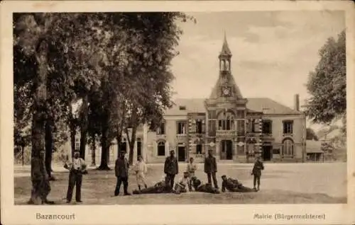 Ak Bazancourt Marne, Rathaus, Bürgermeisterei, Soldaten