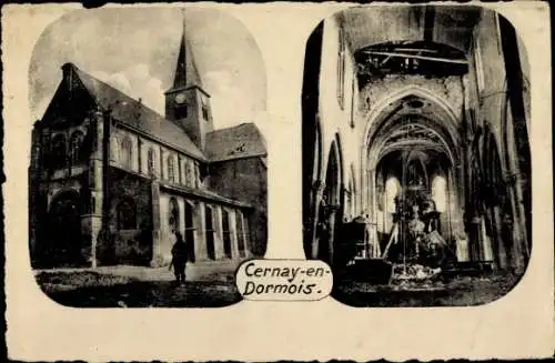 Ak Cernay en Dormois Marne, Zerstörte Kirche, innen