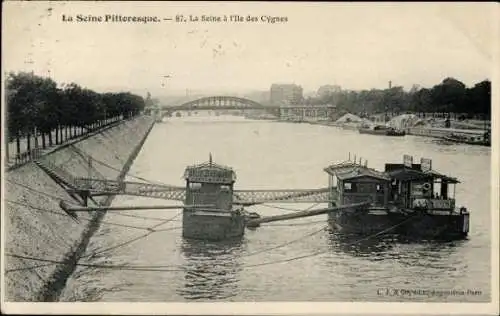 Ak Paris XV Vaugirard, Île aux Cygnes, Seine