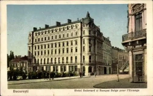 Ak București Bukarest Rumänien, Hotel Bulevard şi Banque Belge