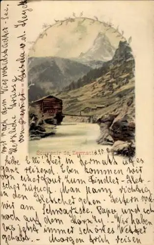 Ak Zermatt Kanton Wallis Schweiz, Wohnhaus, Fluss