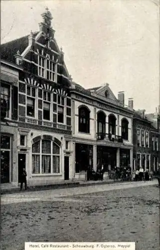 Ak Meppel Drenthe Niederlande, Hotel Cafe Restaurant Schouwburg, F. Ogterop