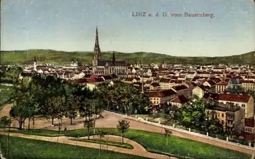 Ak Linz an der Donau Oberösterreich, Stadtansicht mit Pöstlingberg.