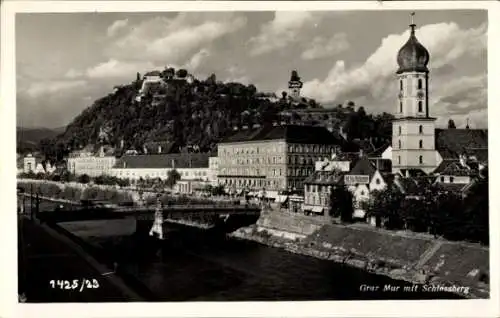 Ak Graz Steiermark, Mur mit Schlossberg