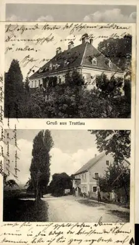 Ak Kostrzyna Trattlau Niederschlesien, Gutshaus, Straßenpartie, Gasthaus