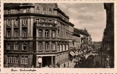 Ak Poznań Posen, Berliner Straße, Straßenbahnen