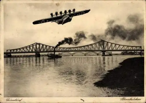 Ak Düsseldorf am Rhein, Große Ausstellung GeSoLei 1926, Dampfschiff, Brücken, Wasser, Flugzeug