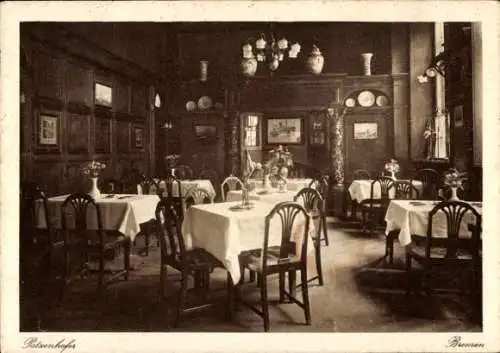 Ak Schnoor Bremen, Restaurant Patzenhofer, Tische, Stühle, dekorierte Wände