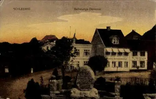 Ak Flensburg in Schleswig Holstein, Befreiungsdenkmal, historische Architektur, Sonnenuntergang