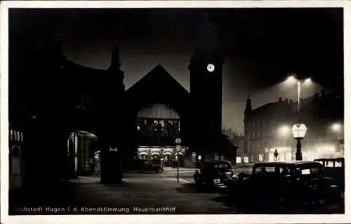 Ak Hagen in Westfalen, Abendstimmung Hauptbahnhof