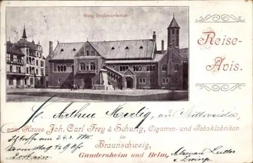 Ak Braunschweig in Niedersachsen, Burg Dankwarderode, Reise-Avis, Joh. Carl Frey & Schulz, Cig...