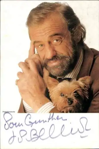 Ak Schauspieler Jean Paul Belmondo, Portrait, Autogramm, Terrier