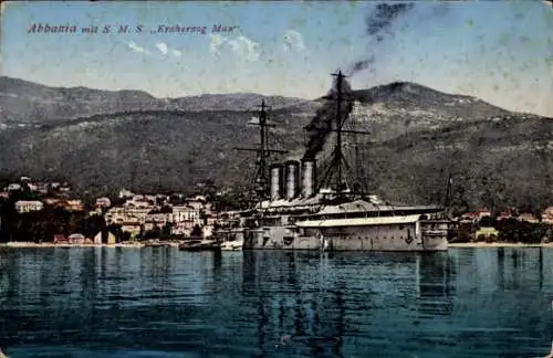 Ak Opatija Abbazia Kroatien, Österreichisches Kriegsschiff SMS Erzherzog Max, Schlachtschiff