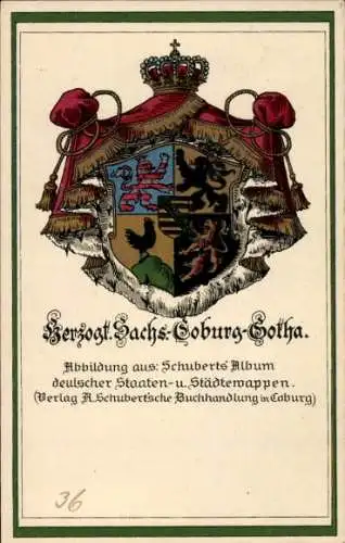 Wappen Ak Herzogtum Sachsen-Coburg-Gotha, Schuberts'-Album deutscher Staaten- und Städtewappen