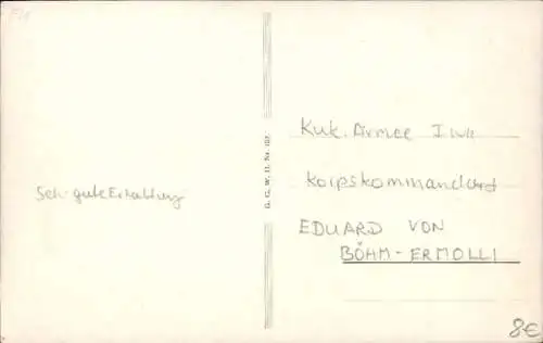 Künstler Ak Korpskommandant Eduard von Böhm Ermolli, kuk Armee, 1. WK