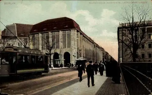 Ak Berlin, Warenhaus Wertheim, Leipziger Straße, Straßenbahn