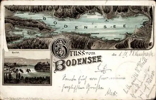 Landkarten Litho Neuhausen am Rheinfall Kt. Schaffhausen Schweiz, Bodensee, Konstanz, Romanshorn