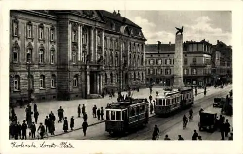 Ak Karlsruhe in Baden Württemberg, Loretto Platz, Straßenbahn Linien 5 und 1