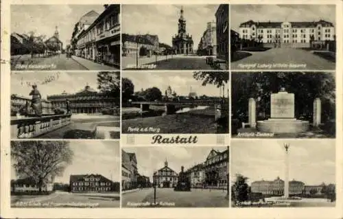 Ak Rastatt im Schwarzwald Baden, Rathaus, Ehrenmal, Murg, Kaiserstraße