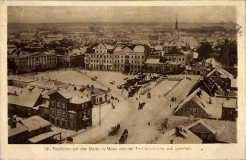 Ak Jelgava Mitau Lettland, Markt von der Trinitatiskirche gesehen, Winter