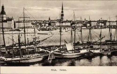 Ak Riga Lettland, Segelschiffe im Hafen