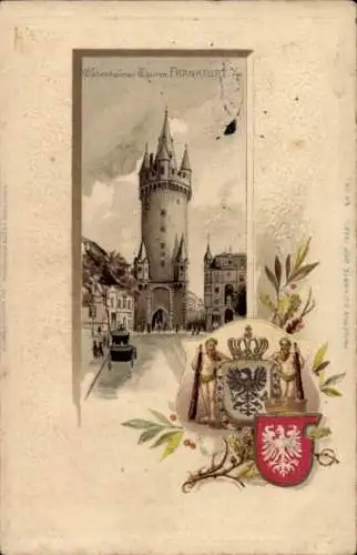 Präge Wappen Litho Frankfurt am Main, Eschenheimer Turm