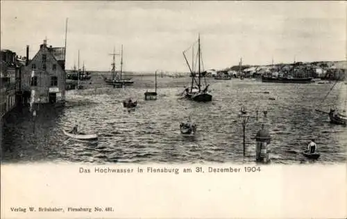 Ak Flensburg in Schleswig Holstein, Hochwasser, Dezember 1904