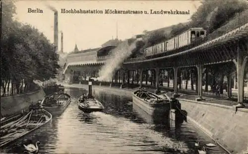 Ak Berlin Kreuzberg, Hochbahnstation Möckernstraße, Landwehrkanal