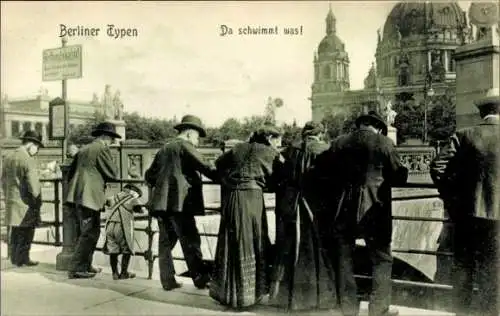 Ak Berlin Mitte, Berliner Typen, Da schwimmt was, Dom, Menschen schauen ins Wasser