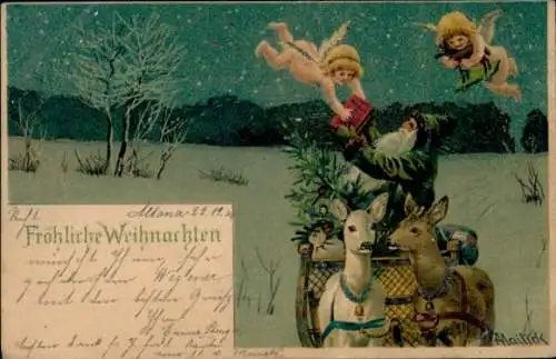 Künstler Ak Mailick, Frohe Weihnachten, Weihnachtsmann, Engel