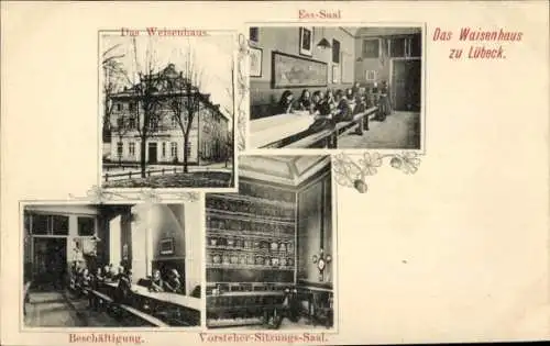 Ak Hansestadt Lübeck, Waisenhaus, Esssaal, Vorsteher-Sitzungs-Saal