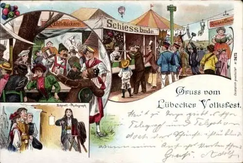 Litho Hansestadt Lübeck, Lübecker Volksfest, Schießbude, Schnell-Fotograf