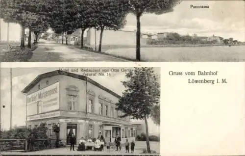 Ak Löwenberg in der Mark, Panorama, Hotel und Restaurant von Otto Gerike