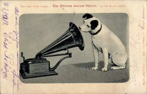 Ak Die Stimme seines Herrn, Grammophon, Hund