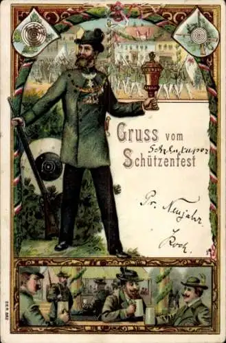 Ak Schützenfest, Zielscheibe, Schütze mit Pokal