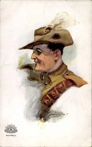 Künstler Ak Australischer Soldat in Uniform, Gemaltes Porträt