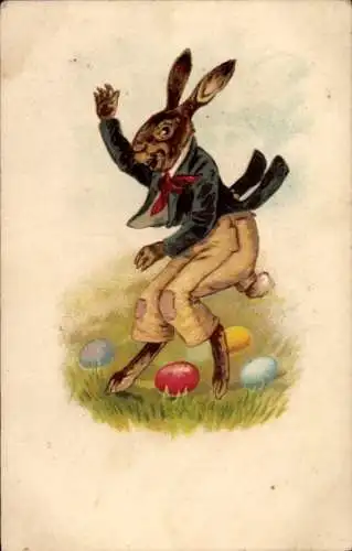 Ak Ostern, Vermenschlichter Osterhase, Ostereier