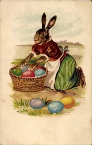 Litho Glückwunsch Ostern, Osterhase, Ostereier