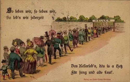 Vorläufer Litho Marschierende Menschen, Keller, So leben wir jederzeit, Kellerleben