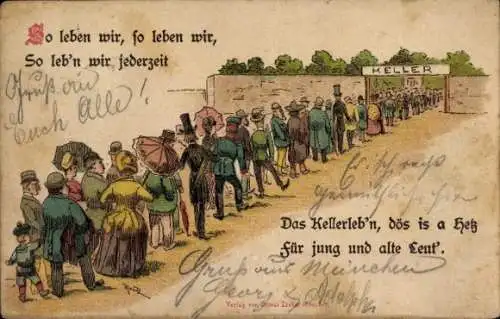 Vorläufer Litho Marschierende Menschen, Keller, So leben wir jederzeit, Kellerleben