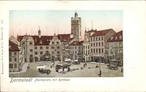 Ak Darmstadt in Hessen, Marktplatz, Rathaus