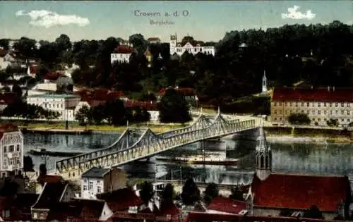 Ak Krosno Odrzańskie Crossen an der Oder Ostbrandenburg, Berglehne mit Oderbrücke