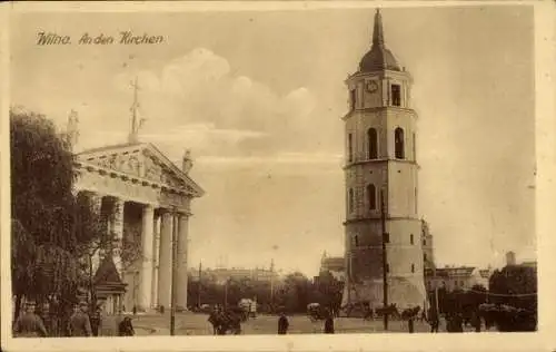 Ak Wilna Litauen, Partie an den Kirchen, 1918